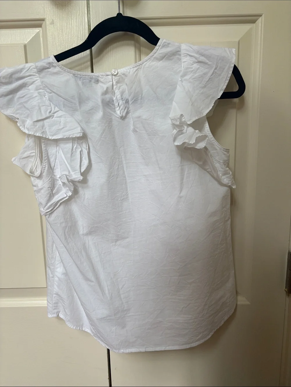 J. Crew Mercantile White Ruffle Cold-Shoulder Blouse